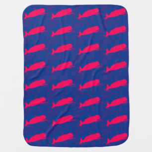 red whales on blue baby blanket