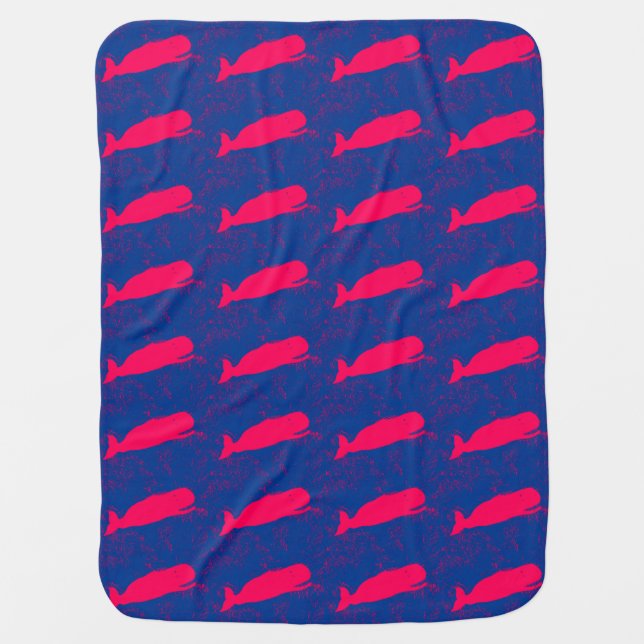 red whales on blue baby blanket (Front)