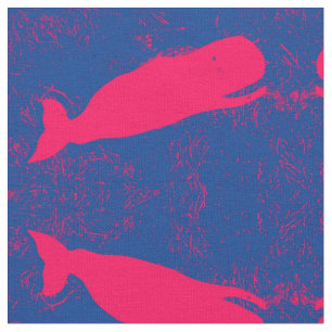 red whales on blue fabric