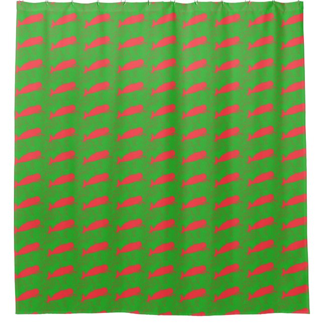 red whales on green shower curtain (Front)