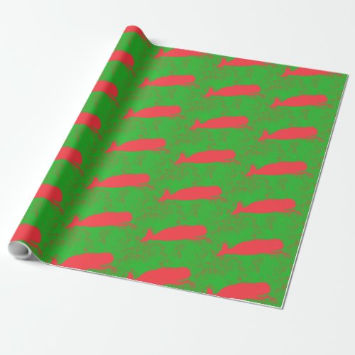 red whales on green wrapping paper