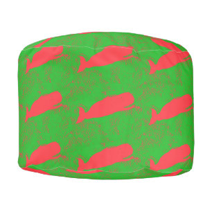 red whales on round green pouf