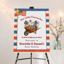 Red Wheelbarrow Fireworks Watercolor Baby Shower