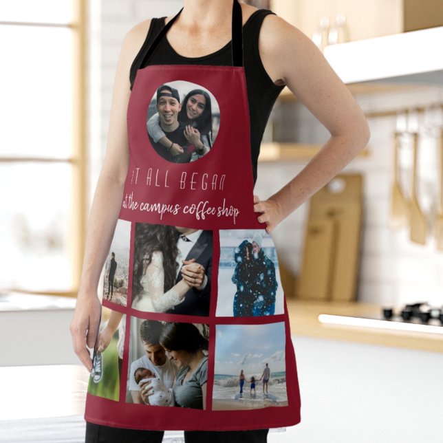 Red Where it All Began Couples Photo Collage Apron (Creator Uploaded)
