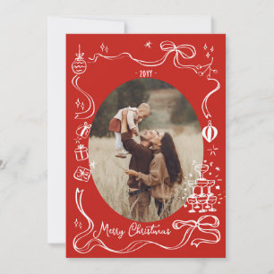 Red Whimsical Christmas Photo collage Holiday Card