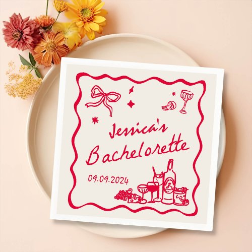 Red Whimsical Cocktail Bachelorette Party Napkins
