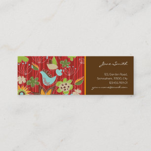 Red Whimsical Floral Garden Bird Nature Flowers Mini Business Card