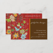 Red Whimsical Floral Garden Nature Bird Flowers Business Card (Front/Back)