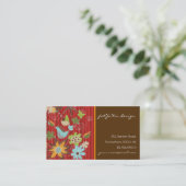 Red Whimsical Floral Garden Nature Bird Flowers Business Card (Standing Front)