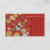 Red Whimsical Floral Garden Nature Bird Flowers Business Card (Back)