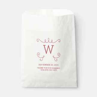 Red Whimsical Flourish Monogram Favor Bags