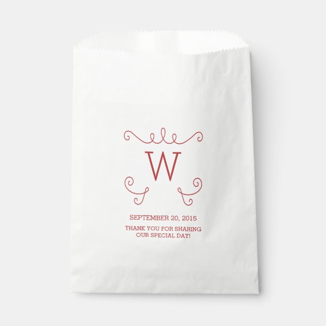 Red Whimsical Flourish Monogram Favor Bags (Front)