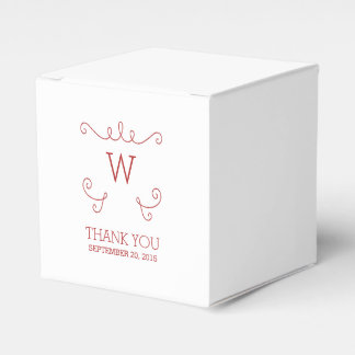 Red Whimsical Flourish Monogram Favor Boxes