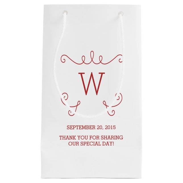 Red Whimsical Flourish Monogram Gift Bag (Front)