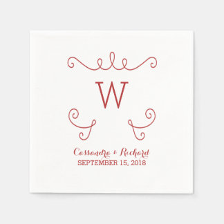 Red Whimsical Flourish Monogram Paper Napkins