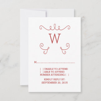 Red Whimsical Flourish Monogram RSVP Card