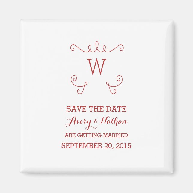 Red Whimsical Flourish Save the Date Magnet (Front)