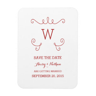Red Whimsical Flourish Save the Date Magnet