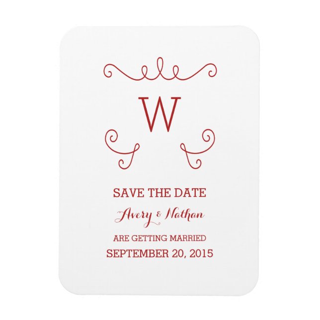 Red Whimsical Flourish Save the Date Magnet (Vertical)