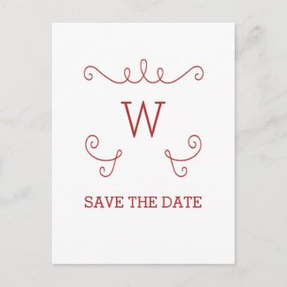 Red Whimsical Flourish Save the Date Postcard