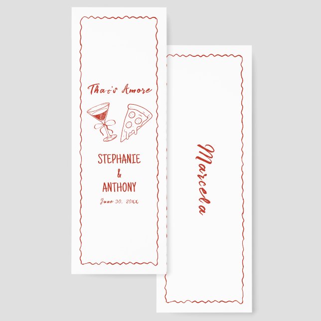 Red Whimsical Frame That's Amore Italian Wedding Bookmarks (Front & Back)