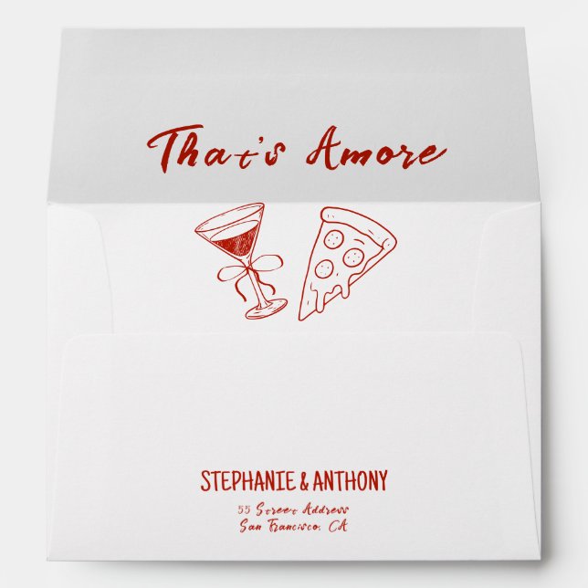 Red Whimsical Frame That's Amore Italian Wedding Envelope (Back (Bottom))