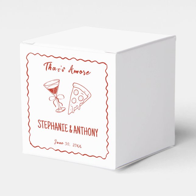 Red Whimsical Frame That's Amore Italian Wedding Favor Boxes (Front Side)