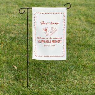 Red Whimsical Frame That's Amore Italian Wedding Garden Flag