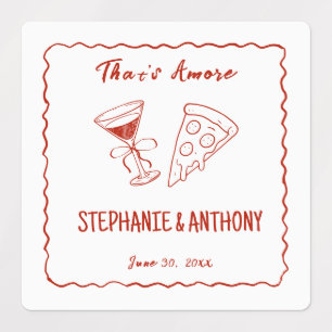 Red Whimsical Frame That's Amore Italian Wedding Labels