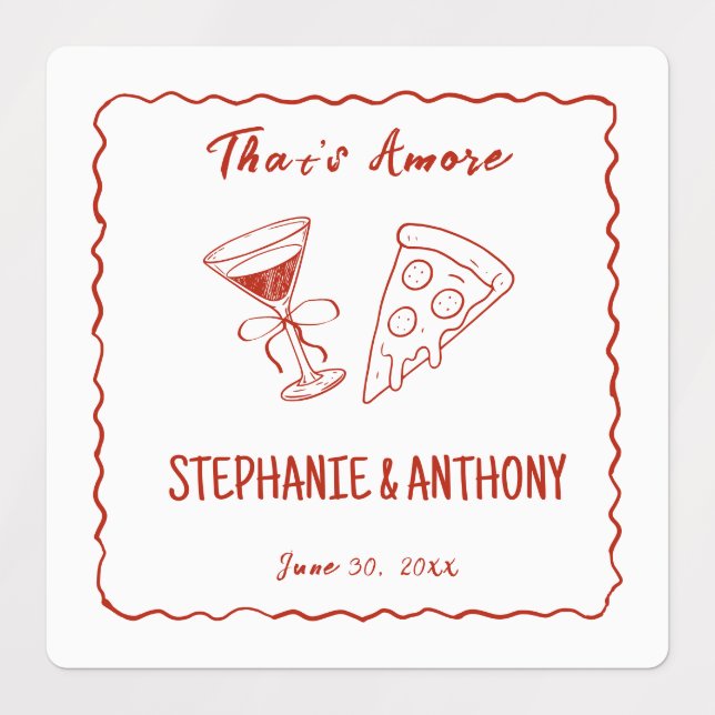Red Whimsical Frame That's Amore Italian Wedding Labels (Design 1)