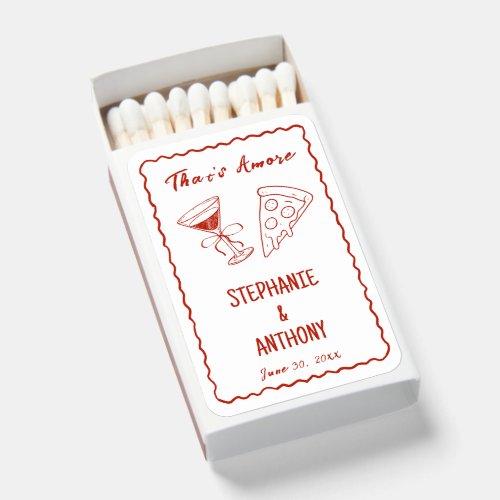 Red Whimsical Frame That's Amore Italian Wedding Matchboxes