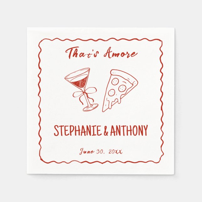 Red Whimsical Frame That's Amore Italian Wedding Napkins (Front)