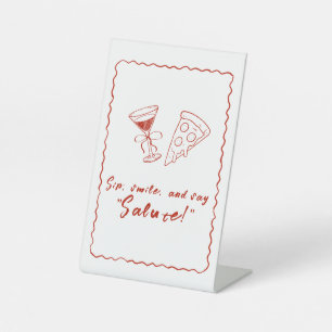 Red Whimsical Frame That's Amore Italian Wedding Pedestal Sign