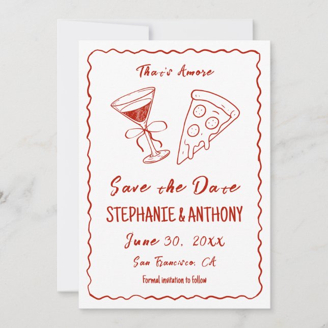Red Whimsical Frame That's Amore Italian Wedding Save The Date (Front)