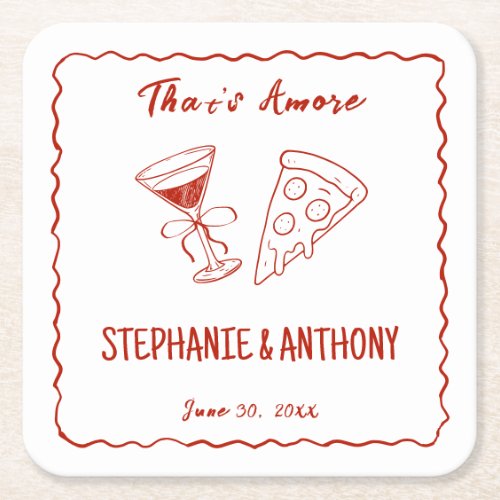 Red Whimsical Frame That's Amore Italian Wedding Square Paper Coaster