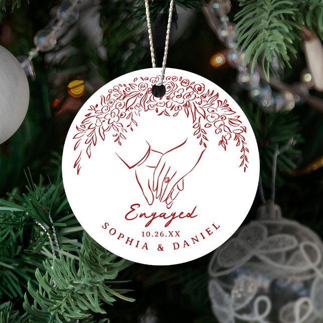 Red Whimsical Hands Our First Christmas Engaged Ceramic Ornament (Red Whimsical Hands Our First Christmas Engaged Ceramic Ornament)