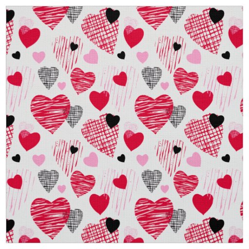 Red Whimsical Hearts Pattern Valentine Fabric