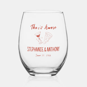 Red Whimsical Pizza That's Amore Italian Wedding Stemless Wine Glass