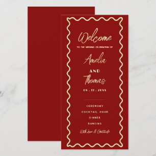 Red Whimsical Retro Classy wedding Program card