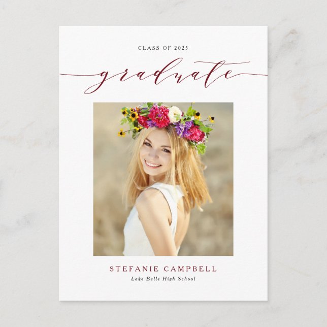 Red Whimsical Script 2022 Photo Graduation Announcement Postcard (Front)
