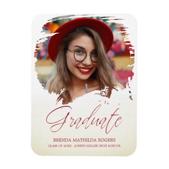 Red Whimsical Script Typography Graduation School Magnet (Vertical)