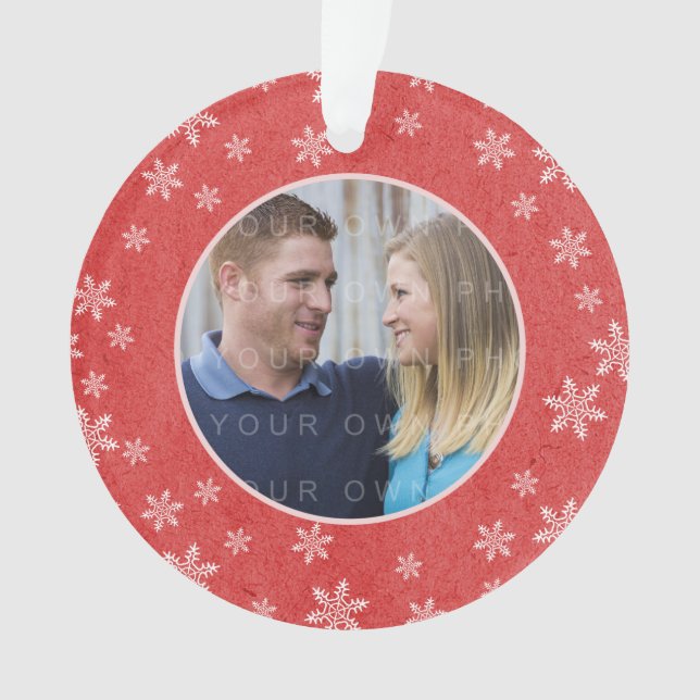 Red Whimsical Snowflakes Holiday Photo Ornament (Front)