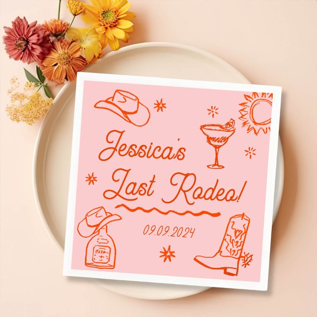 Red Whimsical Western Cocktail Bachelorette Party Napkins (Creator Uploaded)