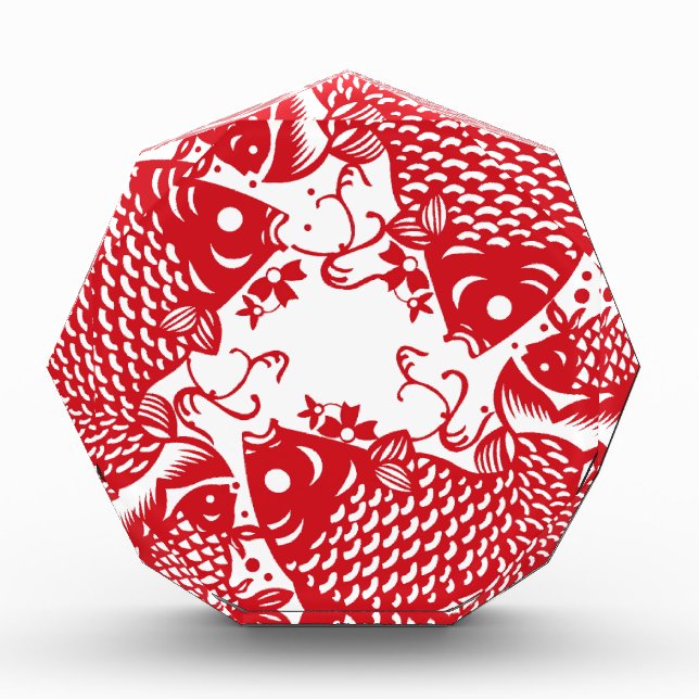 Red Whirling Koi Carp Fish Group Acrylic Award (Front)