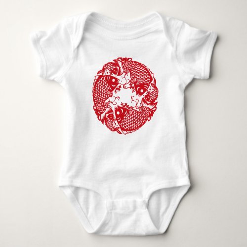 Red Whirling Koi Carp Fish Group Baby Bodysuit