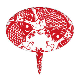 Red Whirling Koi Carp Fish Group Cake Topper