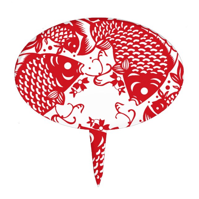 Red Whirling Koi Carp Fish Group Cake Topper (Front)