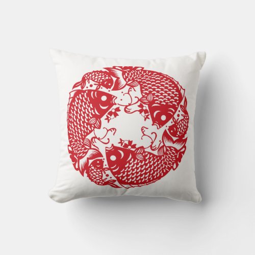 Red Whirling Koi Carp Fish Group Classic SqP Throw Pillow