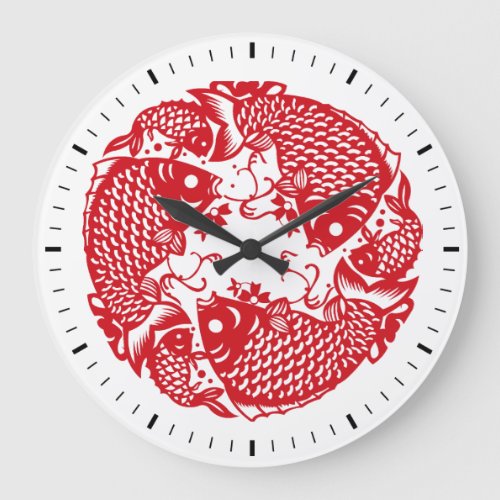 Red Whirling Koi Carp Fish Group Classic WC Large Clock