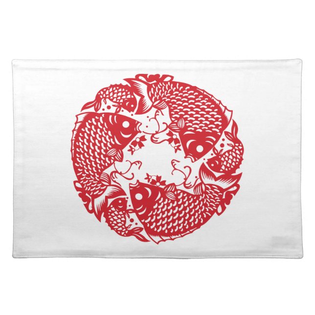 Red Whirling Koi Carp Fish Group Cloth Placemat (Front)
